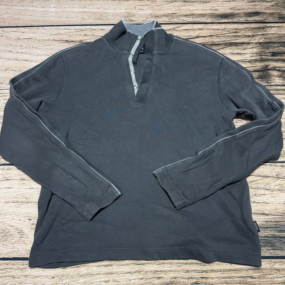 Hugo Boss Pullover Men Small Grey Snap Mock Neck Long Sleeve Cotton Piceno 01